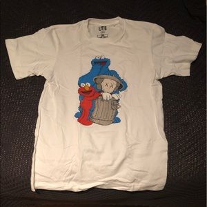 Uniqlo Kaws x Sesame Steet Elmo Companion Trash Can and Cookie Monster T Shirt